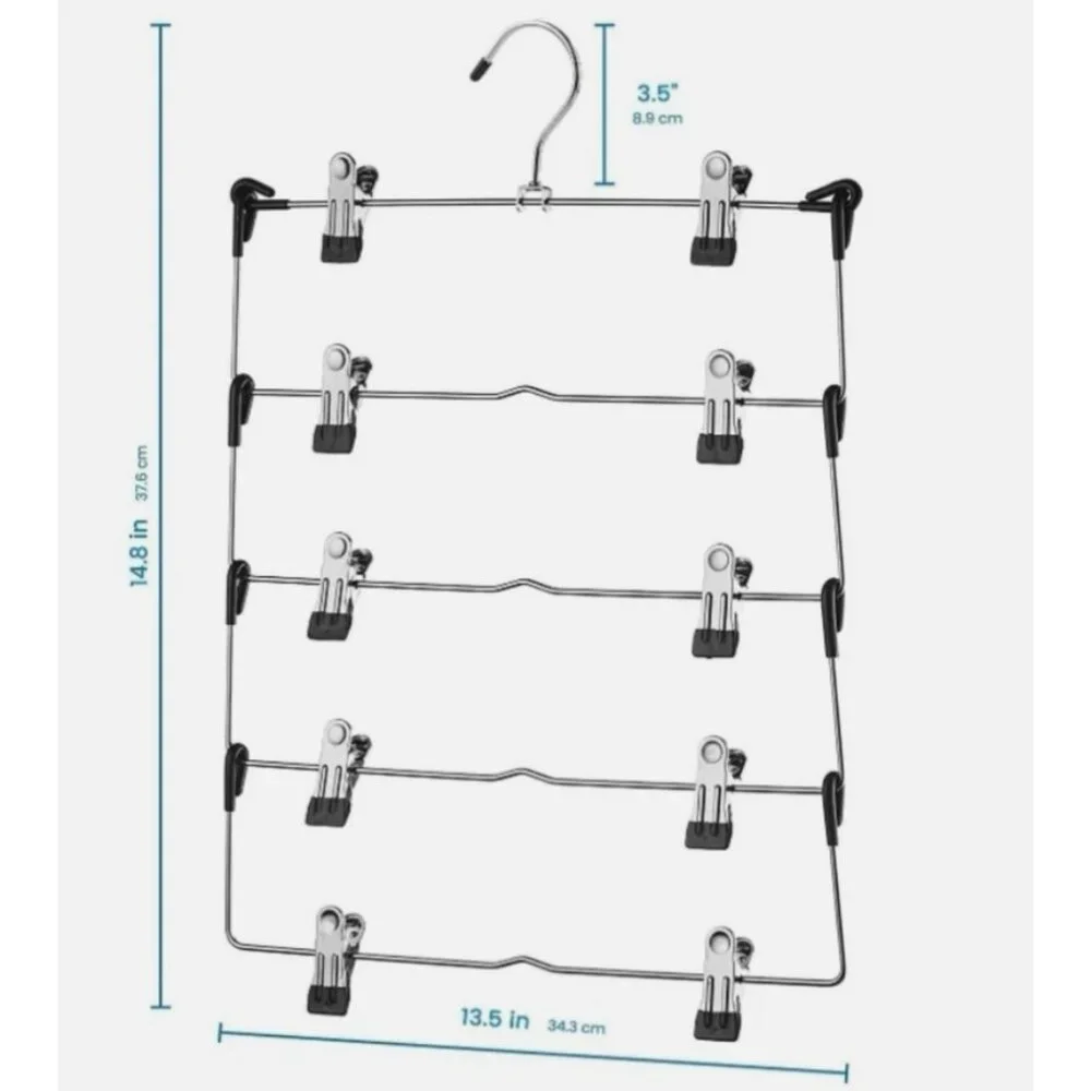 Space Saving 5 Tier Metal Skirt Hanger with Clips (3 Pack)